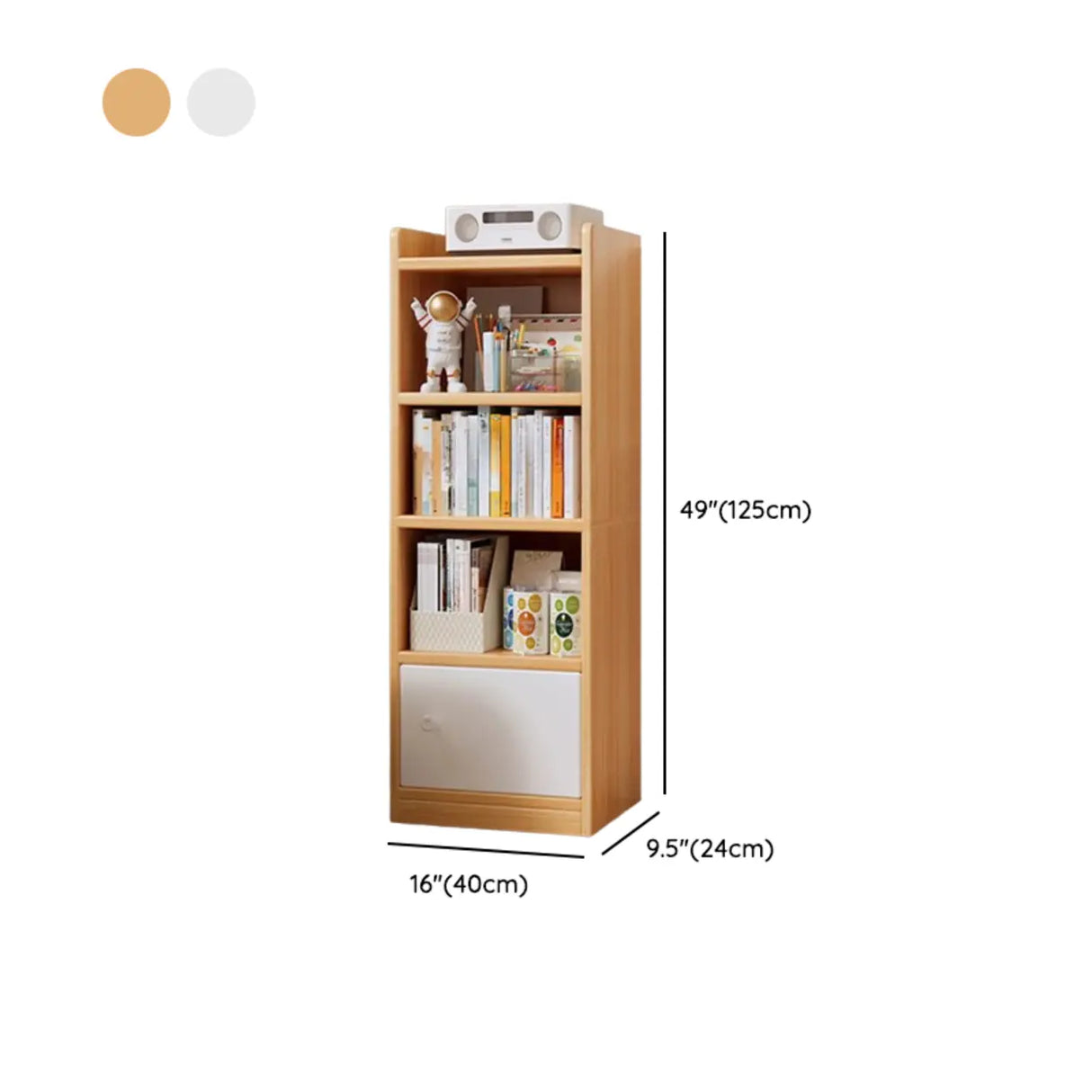 White Elegant Vertical Wood Medium Narrow Bookcase