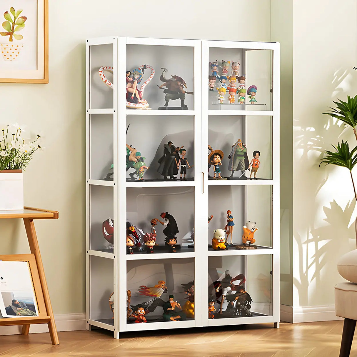 White Fashion Bamboo Clear Figure Display Cabinets Image - 6
