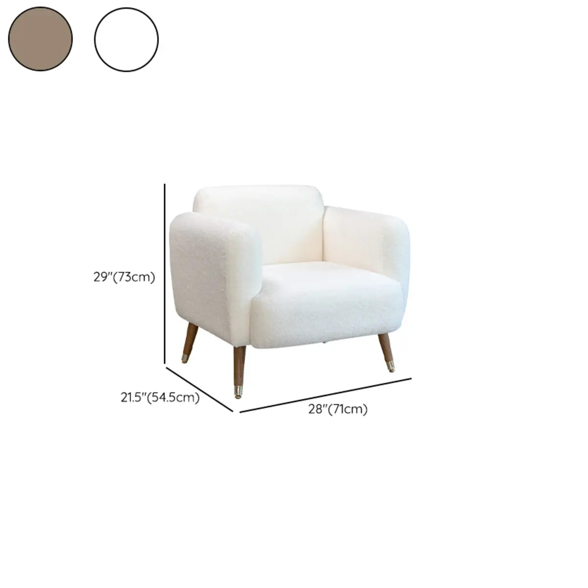 White Faux Cashmere Fixed Back Foam Fill Arm Chair