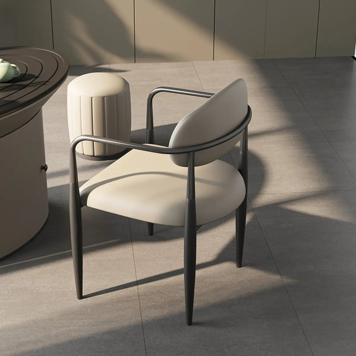 White Faux Leather Padded Seat Armrest Dining Chair Image - 1