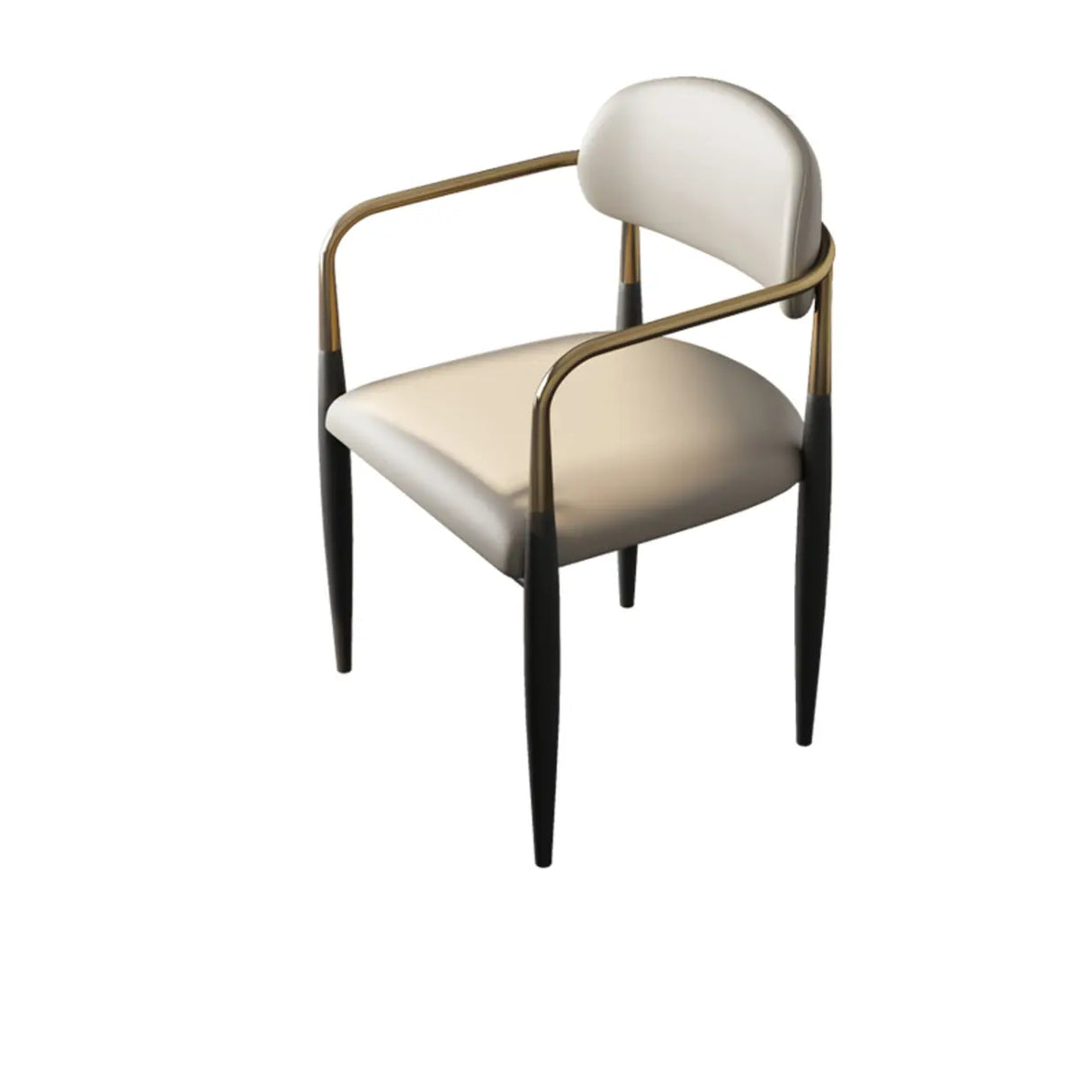 White Faux Leather Padded Seat Armrest Dining Chair Image - 2