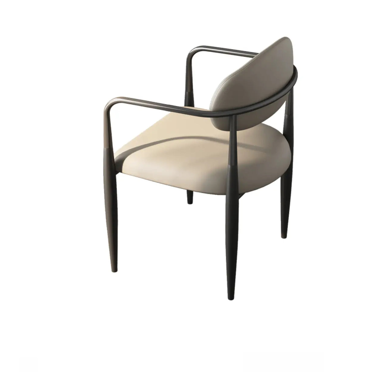 White Faux Leather Padded Seat Armrest Dining Chair Image - 3