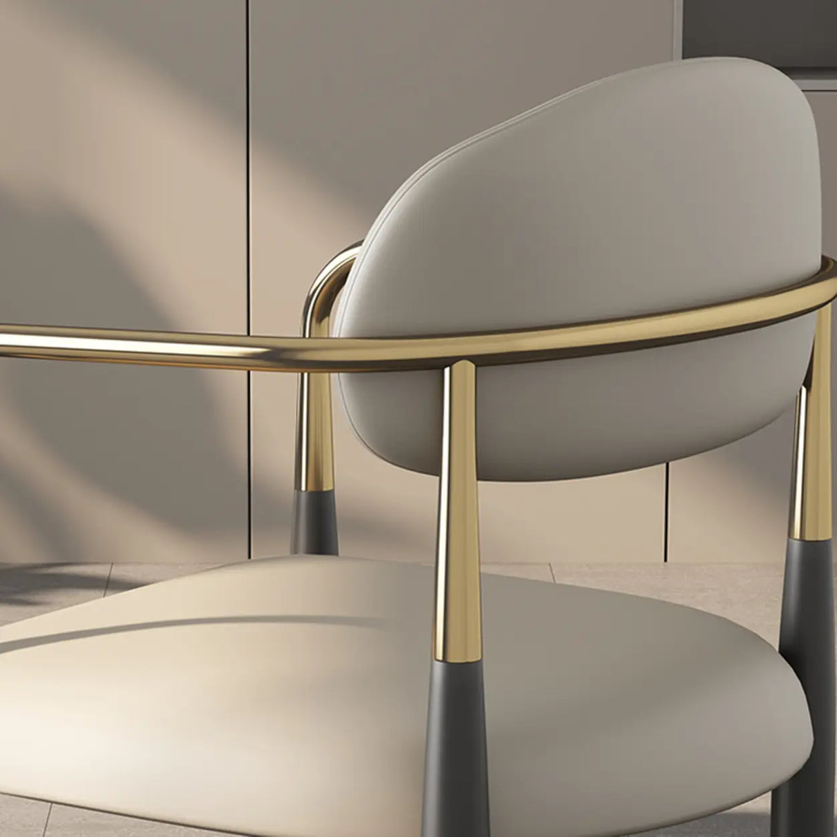 White Faux Leather Padded Seat Armrest Dining Chair Image - 6