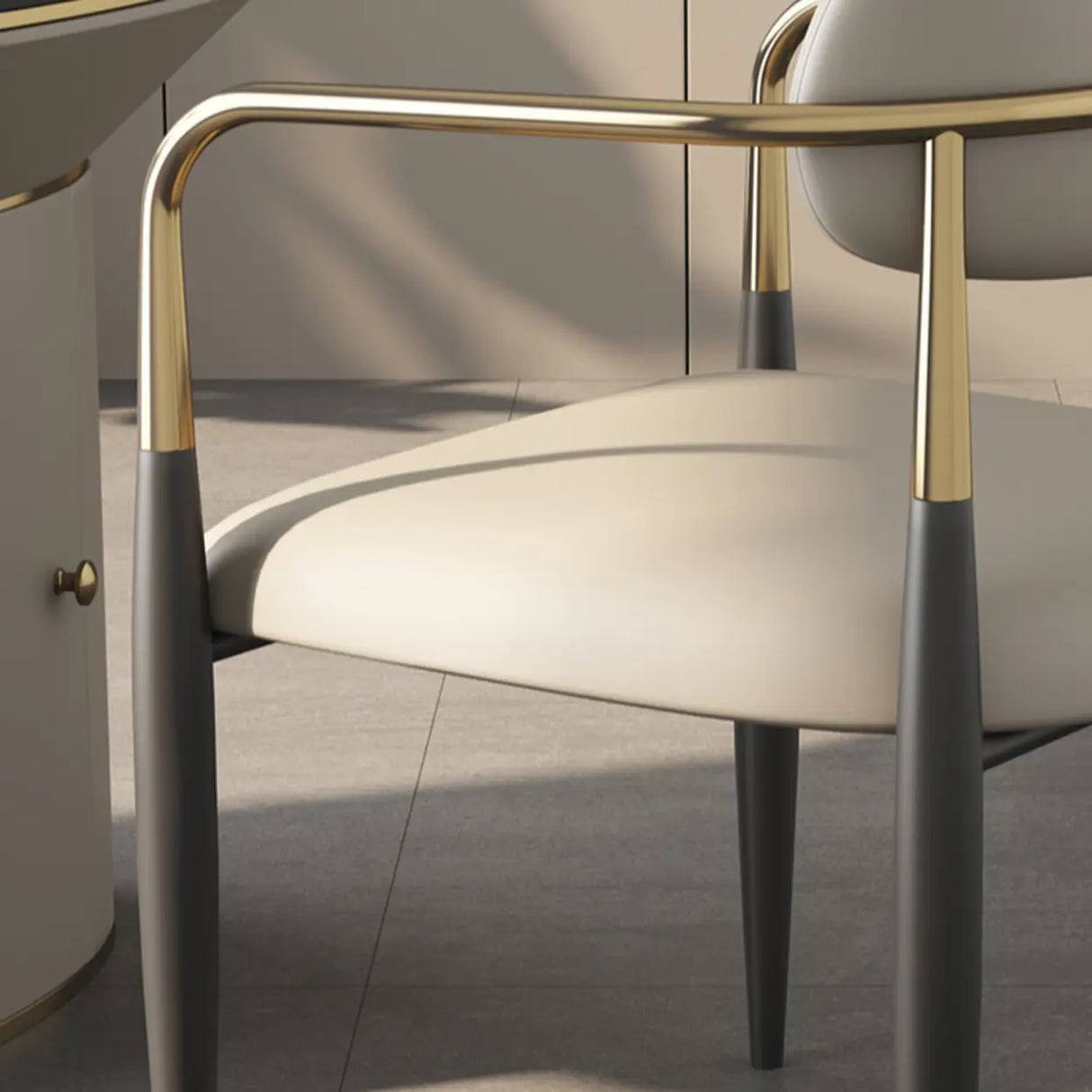 White Faux Leather Padded Seat Armrest Dining Chair Image - 7