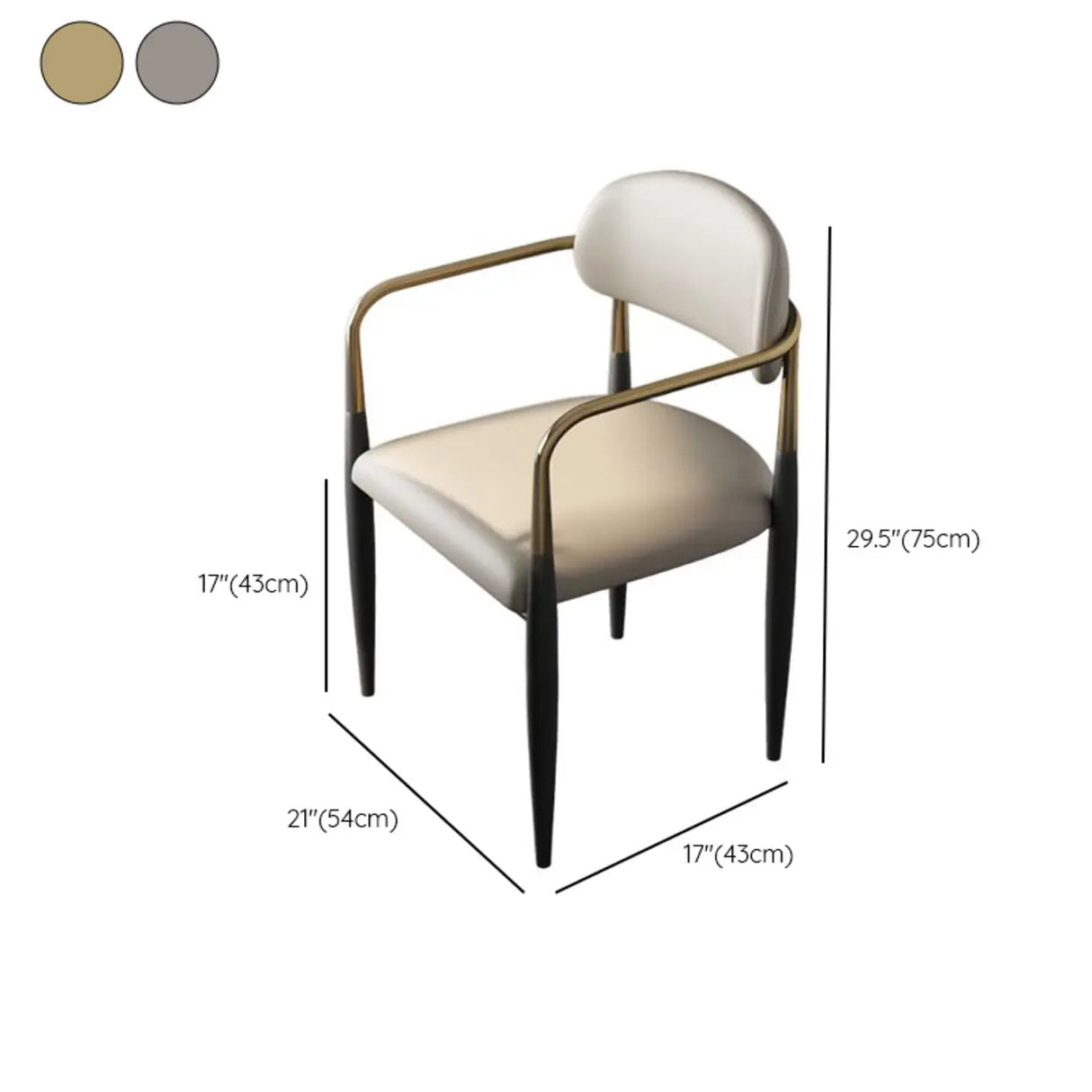 White Faux Leather Padded Seat Armrest Dining Chair