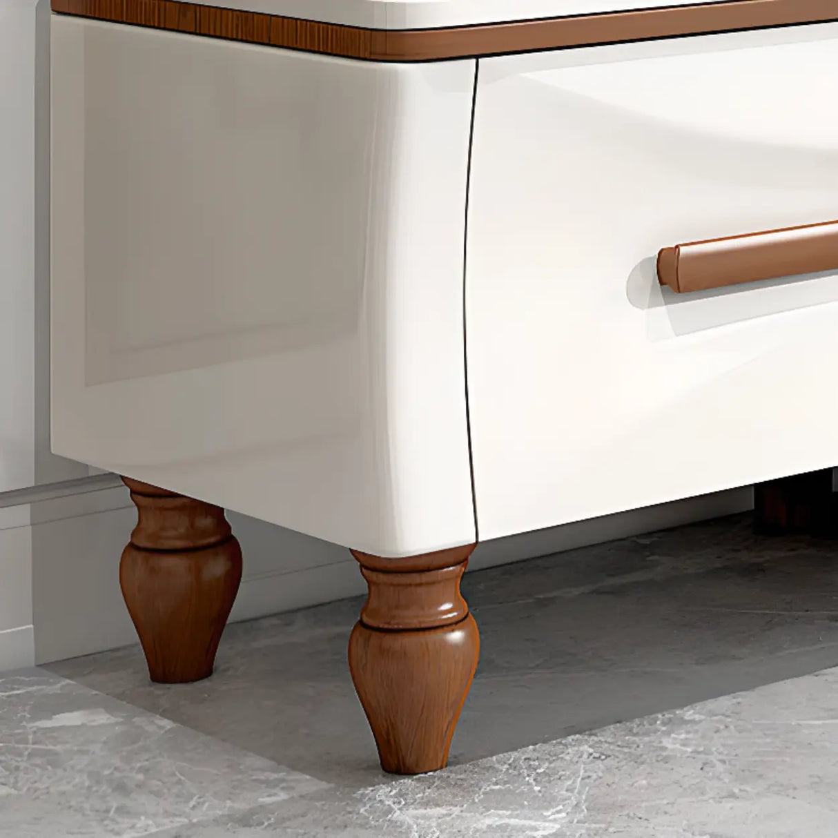 White Faux Marble Drawers Rectangle Long TV Stand Image - 9