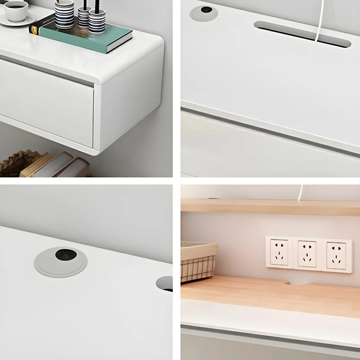 White Floating Mount Oak Wood Drawers Cabinet TV Stand Image - 14