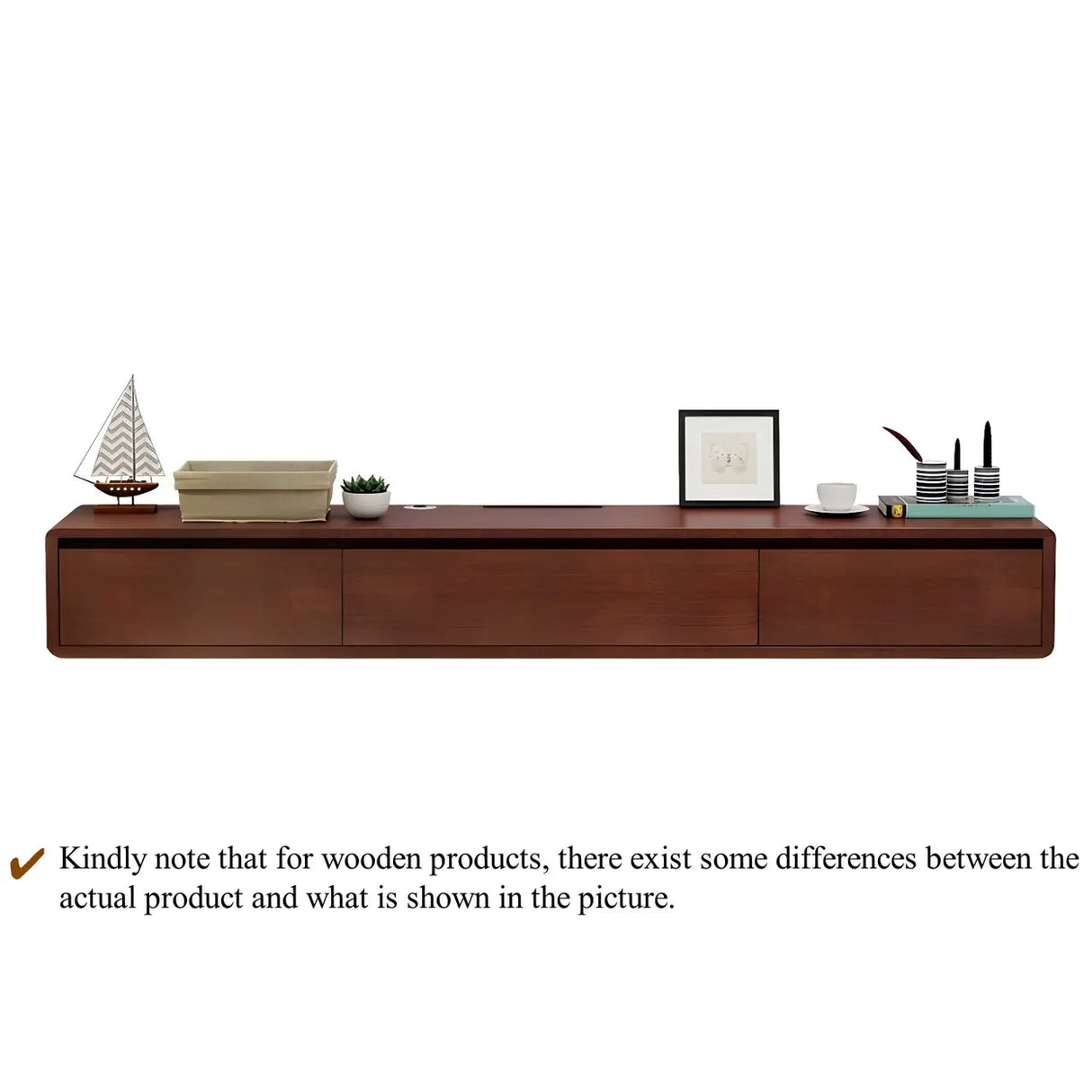 White Floating Mount Oak Wood Drawers Cabinet TV Stand Image - 15