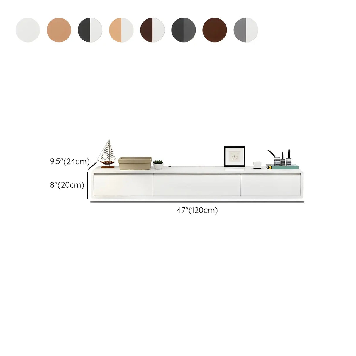 White Floating Mount Oak Wood Drawers Cabinet TV Stand