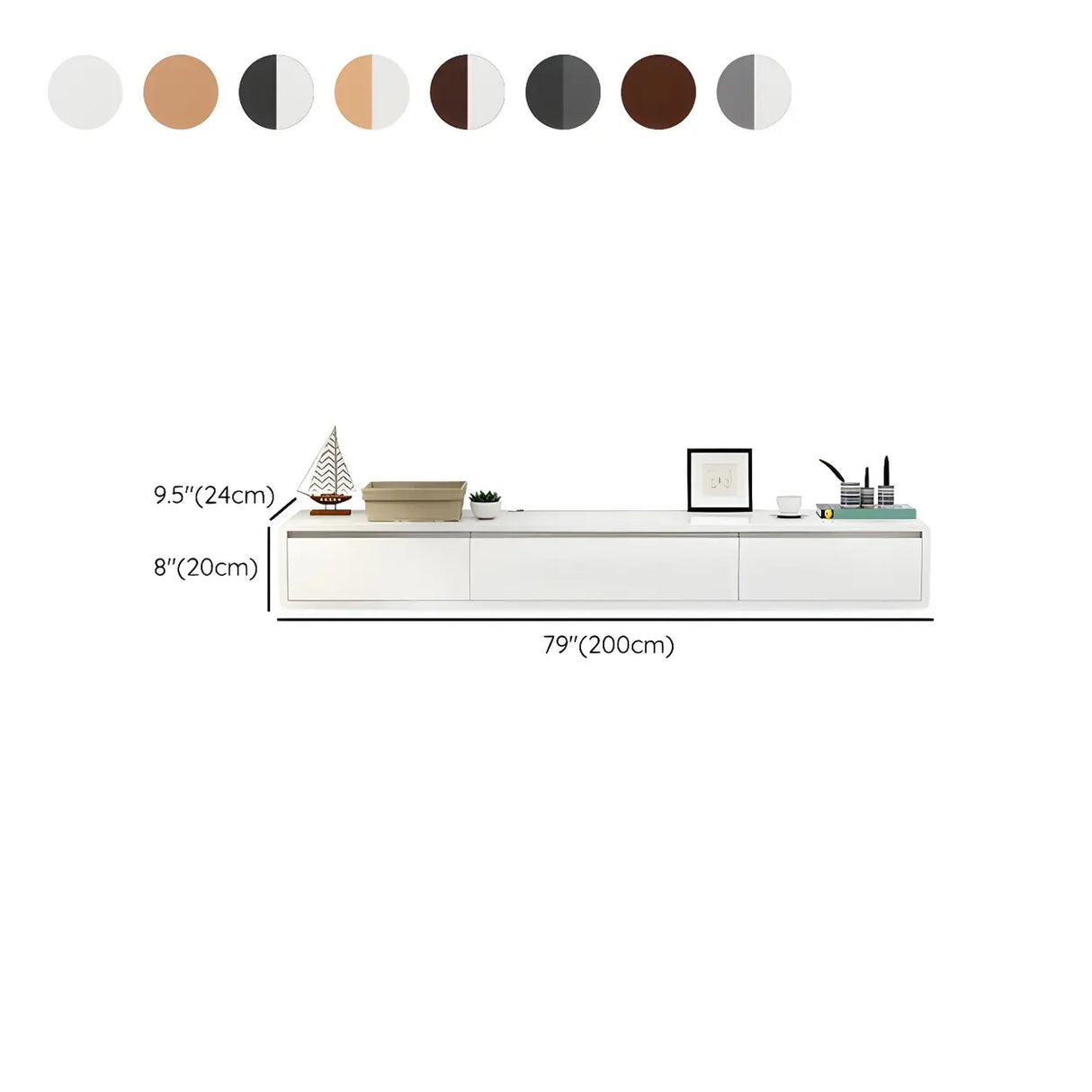 White Floating Mount Oak Wood Drawers Cabinet TV Stand Image - 24