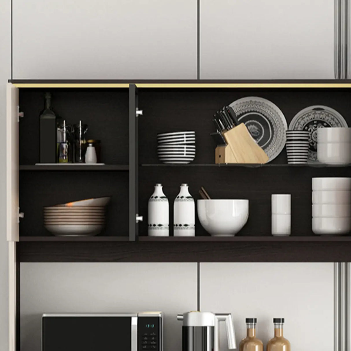 White Floor Wood Kitchen Hutch Storage China Cabinet Image - 11