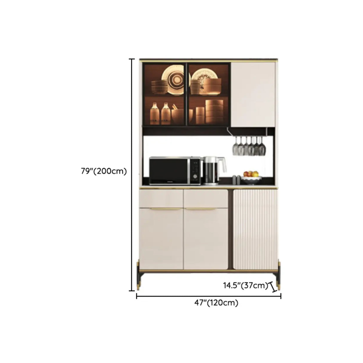 White Floor Wood Kitchen Hutch Storage China Cabinet Image - 22