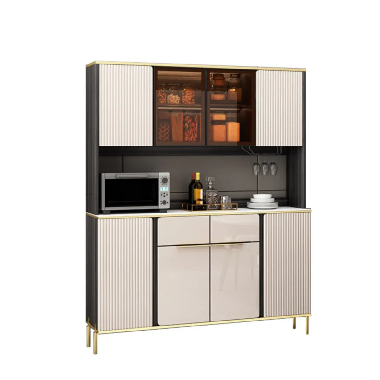 White Floor Wood Kitchen Hutch Storage China Cabinet Image - 8