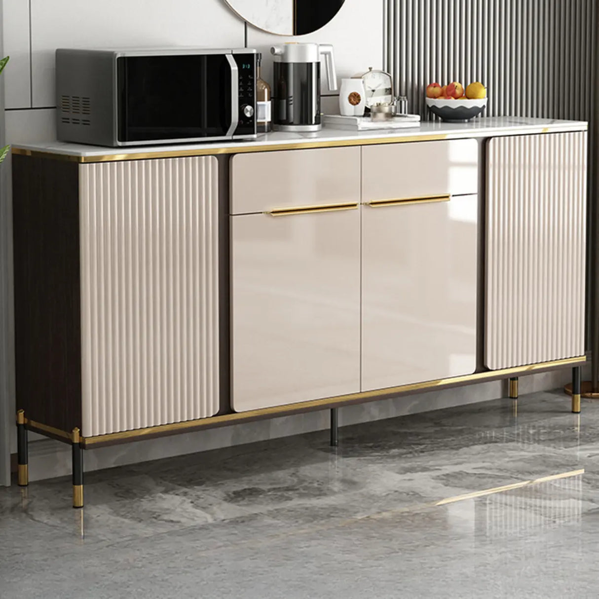 White Floor Wood Kitchen Hutch Storage China Cabinet Image - 9