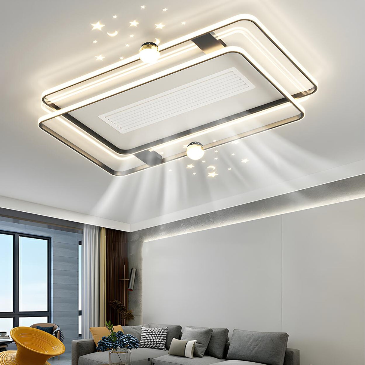 White Flush Simple Geometric Ceiling Fan with LED Light Image - 1