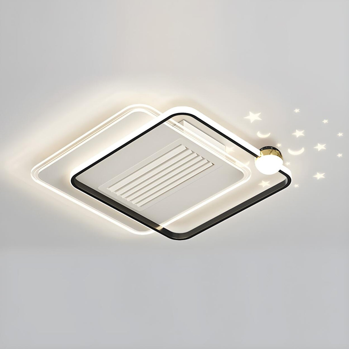 White Flush Simple Geometric Ceiling Fan with LED Light Image - 10