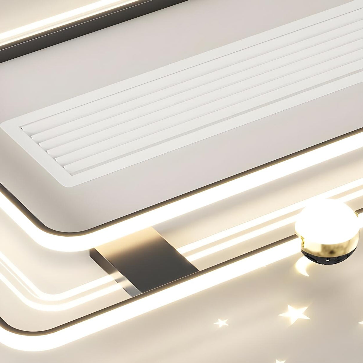 White Flush Simple Geometric Ceiling Fan with LED Light Image - 12