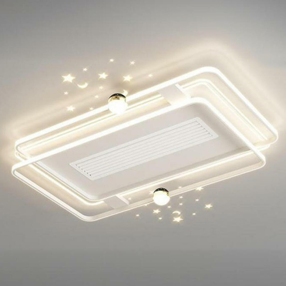 White Flush Simple Geometric Ceiling Fan with LED Light Image - 16