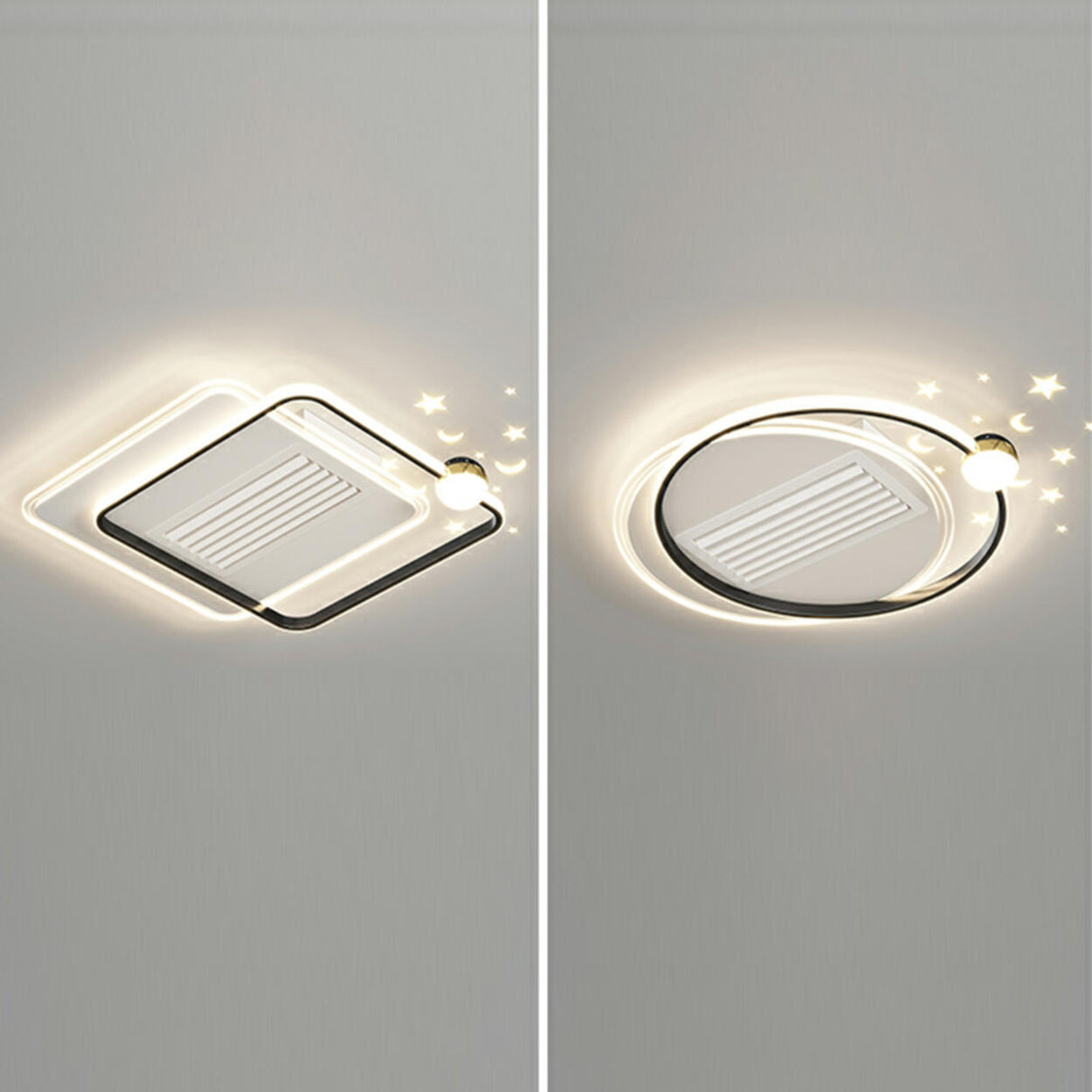 White Flush Simple Geometric Ceiling Fan with LED Light Image - 17