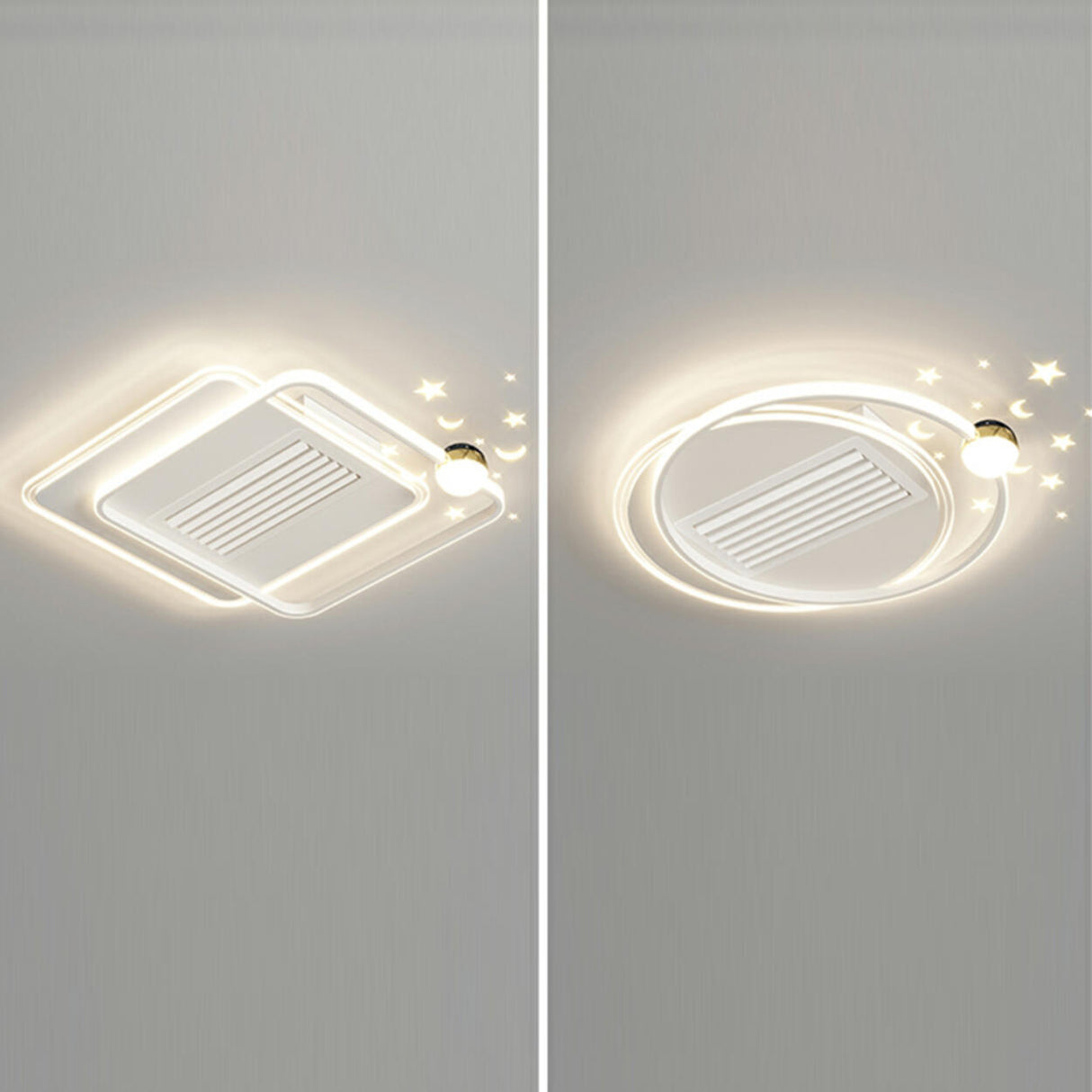 White Flush Simple Geometric Ceiling Fan with LED Light Image - 18