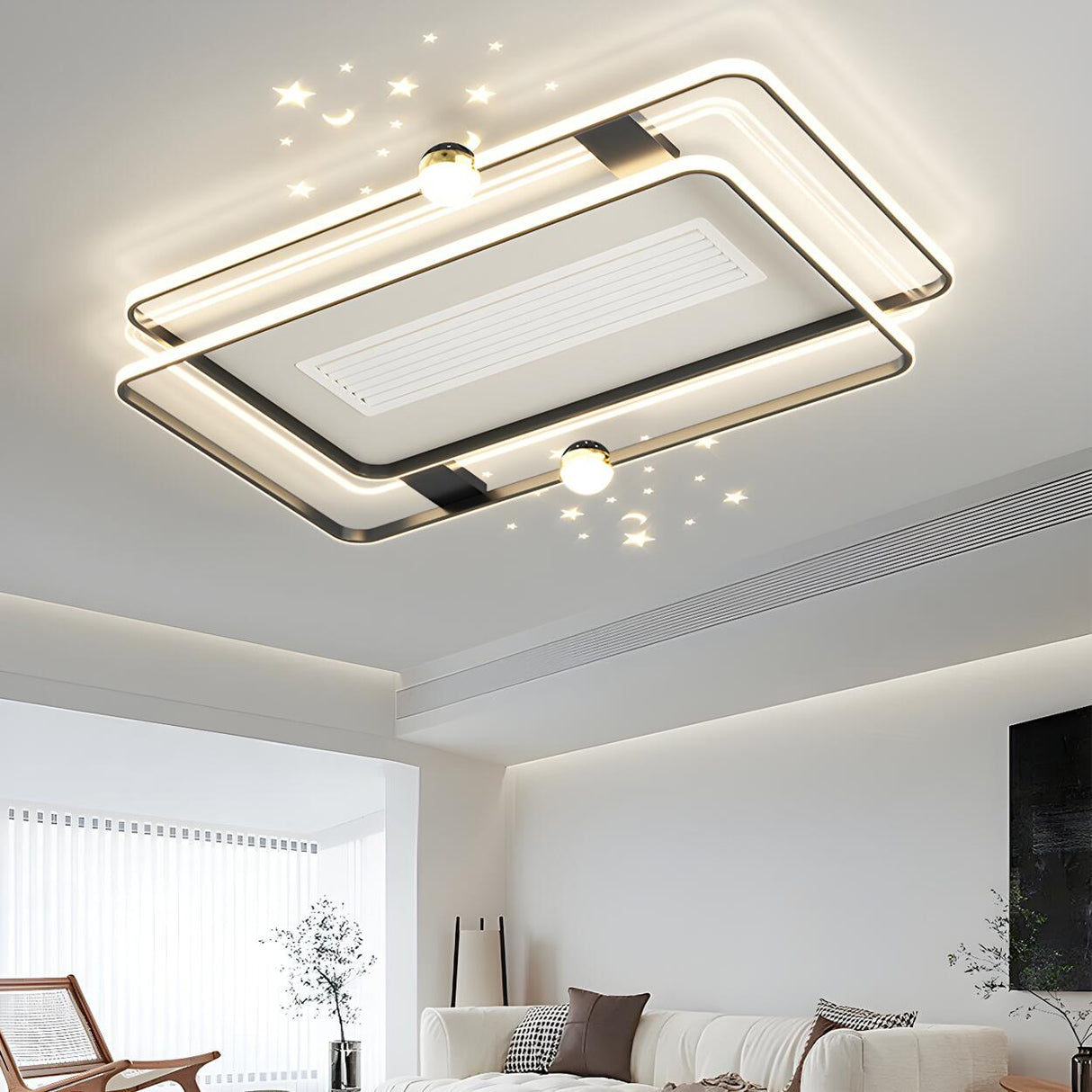 White Flush Simple Geometric Ceiling Fan with LED Light Image - 20