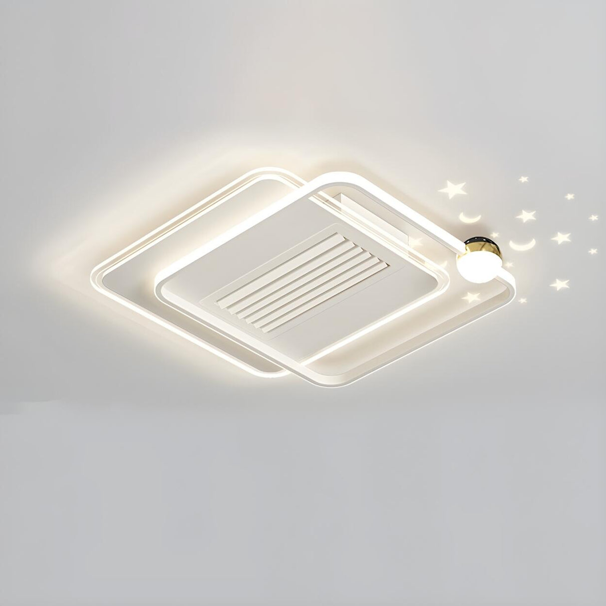 White Flush Simple Geometric Ceiling Fan with LED Light Image - 3