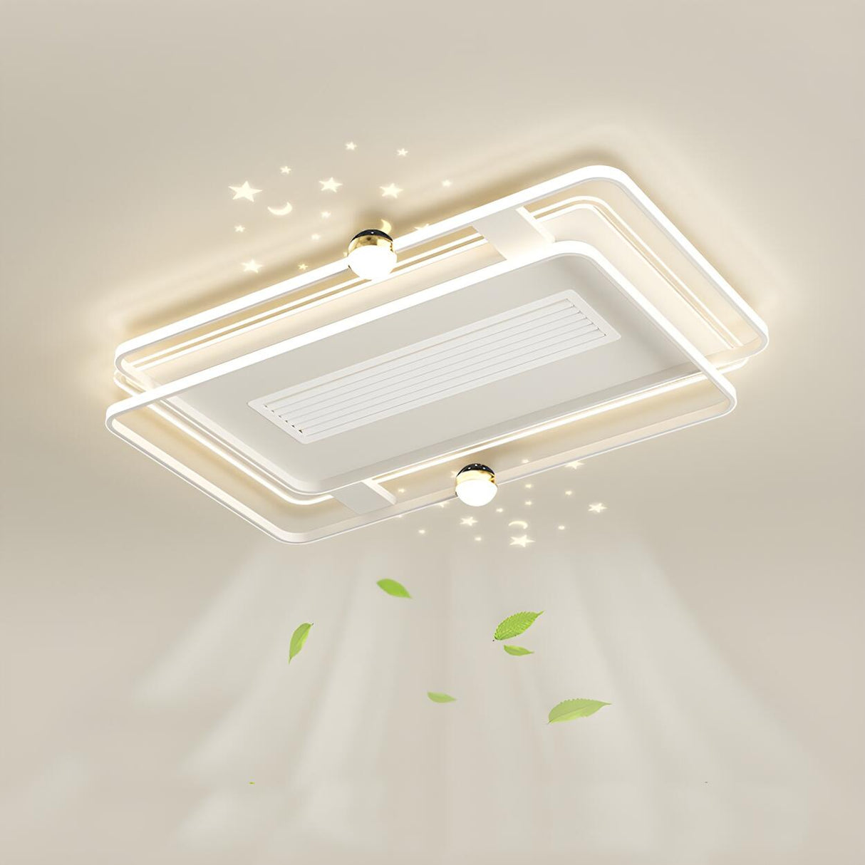 White Flush Simple Geometric Ceiling Fan with LED Light Image - 4