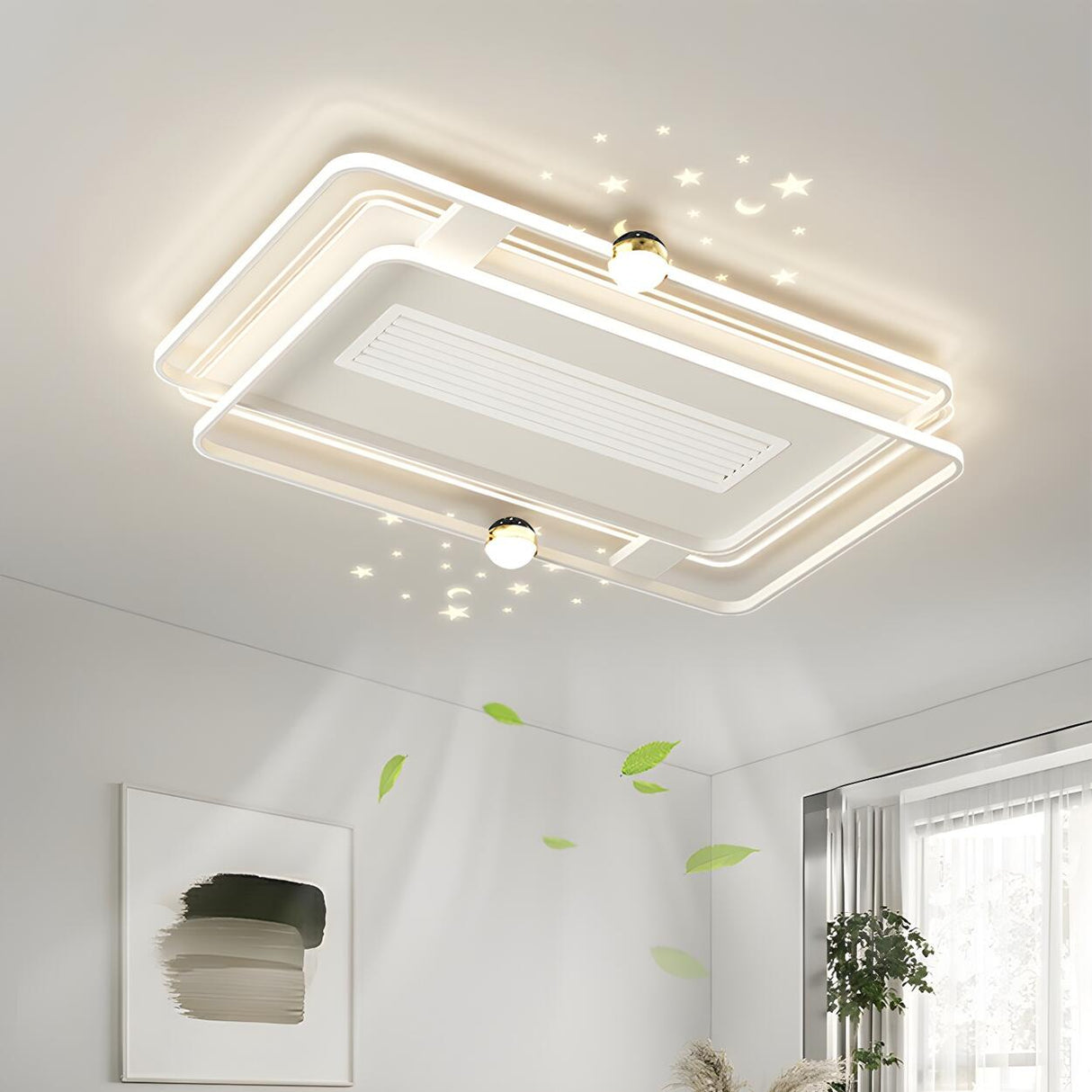 White Flush Simple Geometric Ceiling Fan with LED Light Image - 5