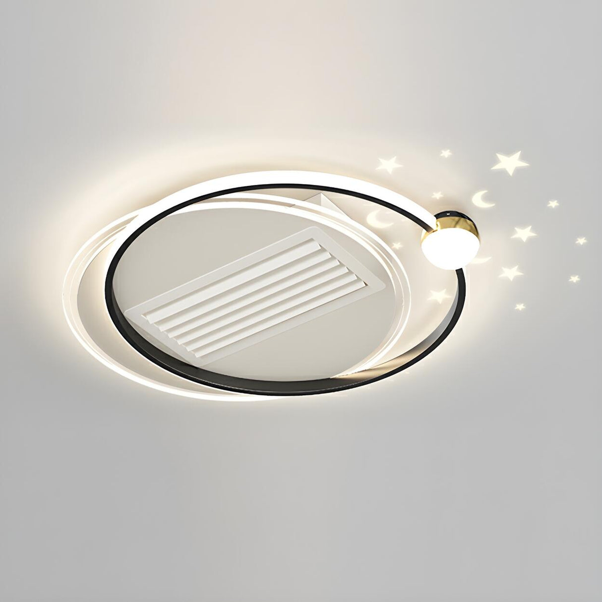 White Flush Simple Geometric Ceiling Fan with LED Light Image - 7