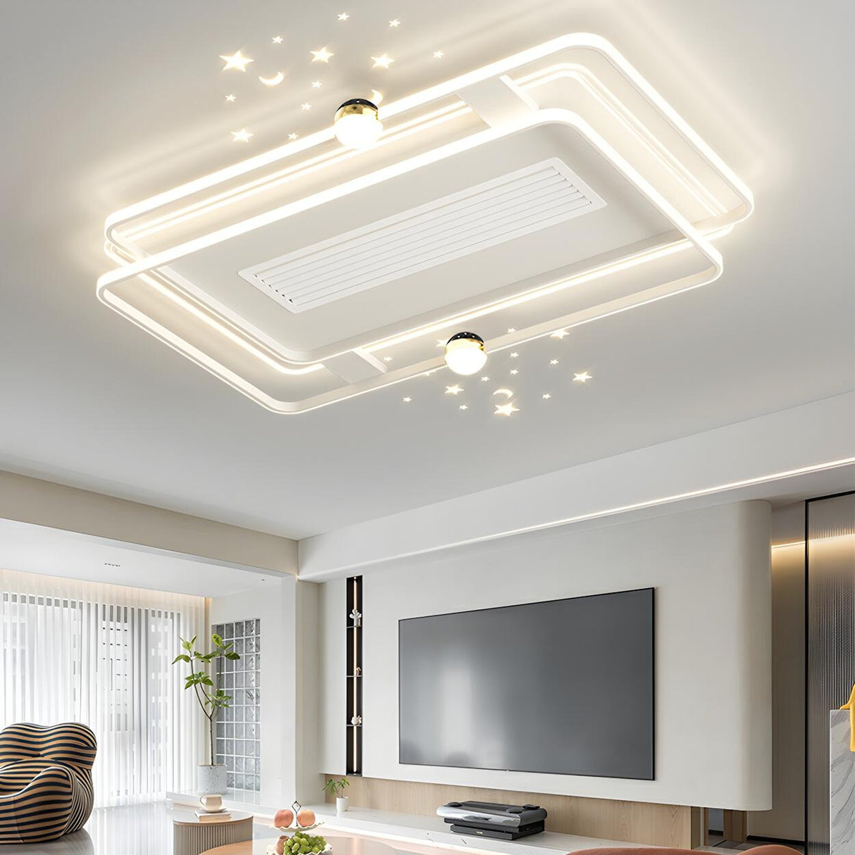 White Flush Simple Geometric Ceiling Fan with LED Light Image - 8