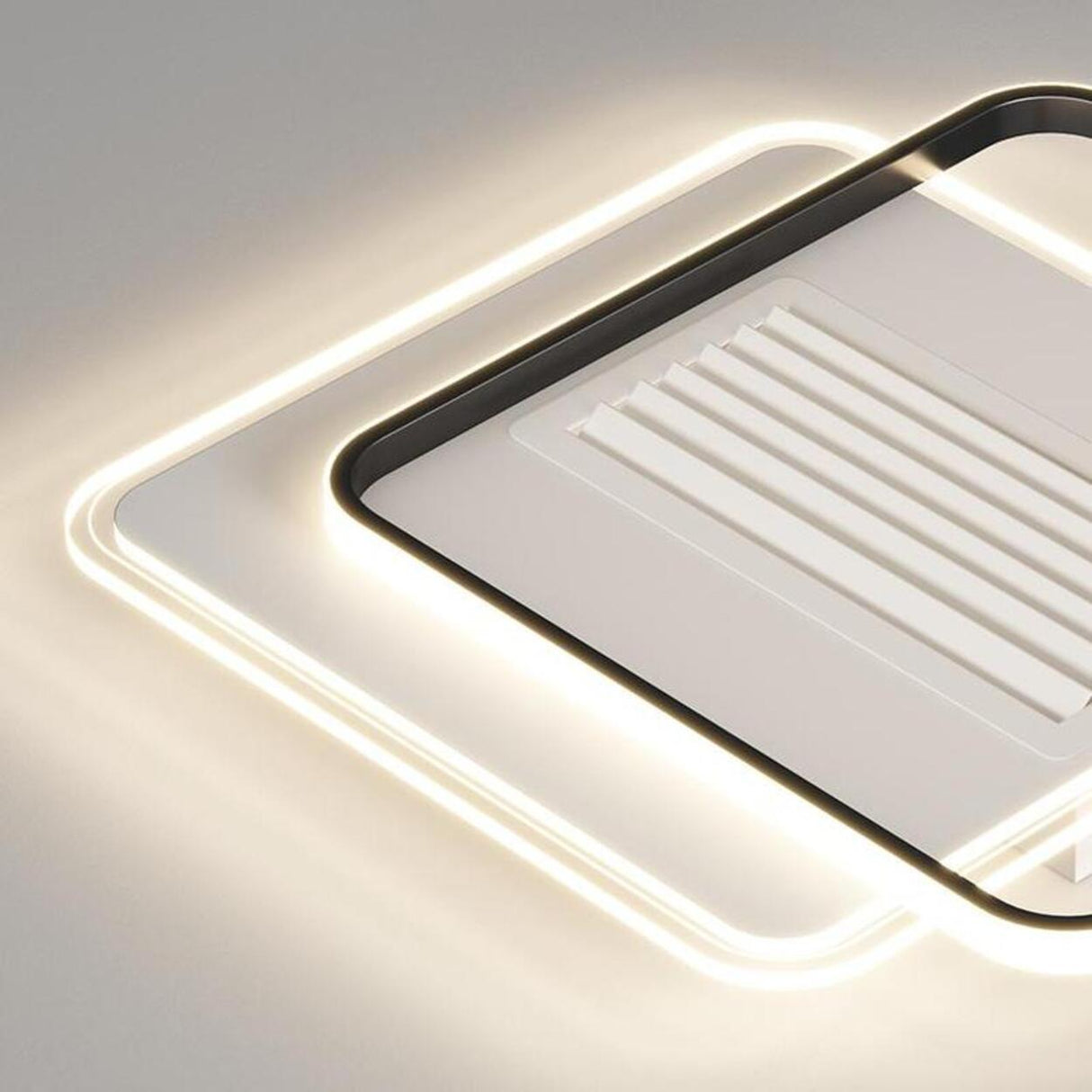 White Flush Simple Geometric Ceiling Fan with LED Light Image - 9