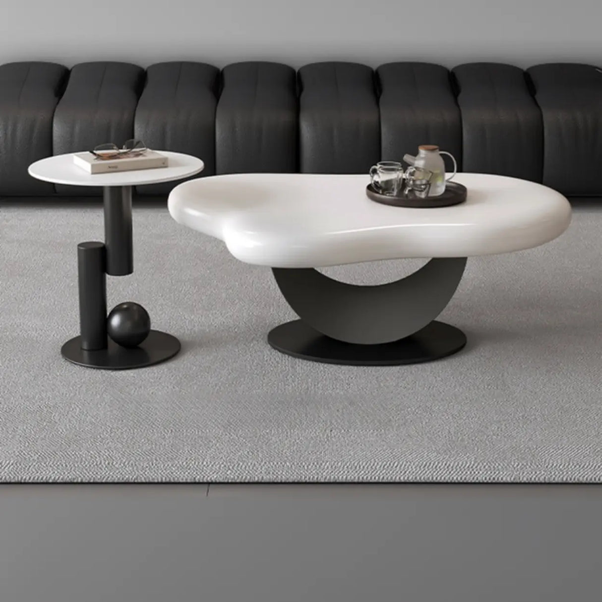 White Free Form Wood Metal Base Nesting Coffee Table Image - 1