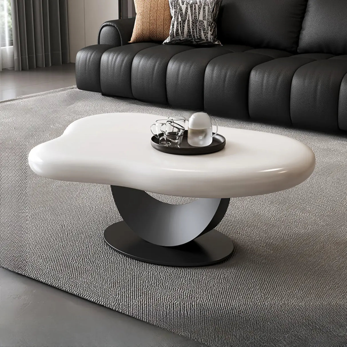 White Free Form Wood Metal Base Nesting Coffee Table Image - 2