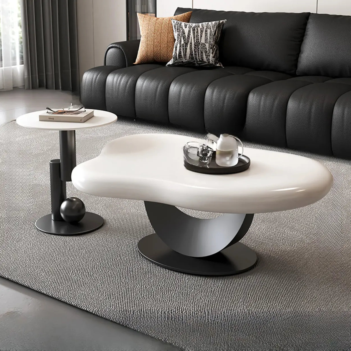 White Free Form Wood Metal Base Nesting Coffee Table Image - 3