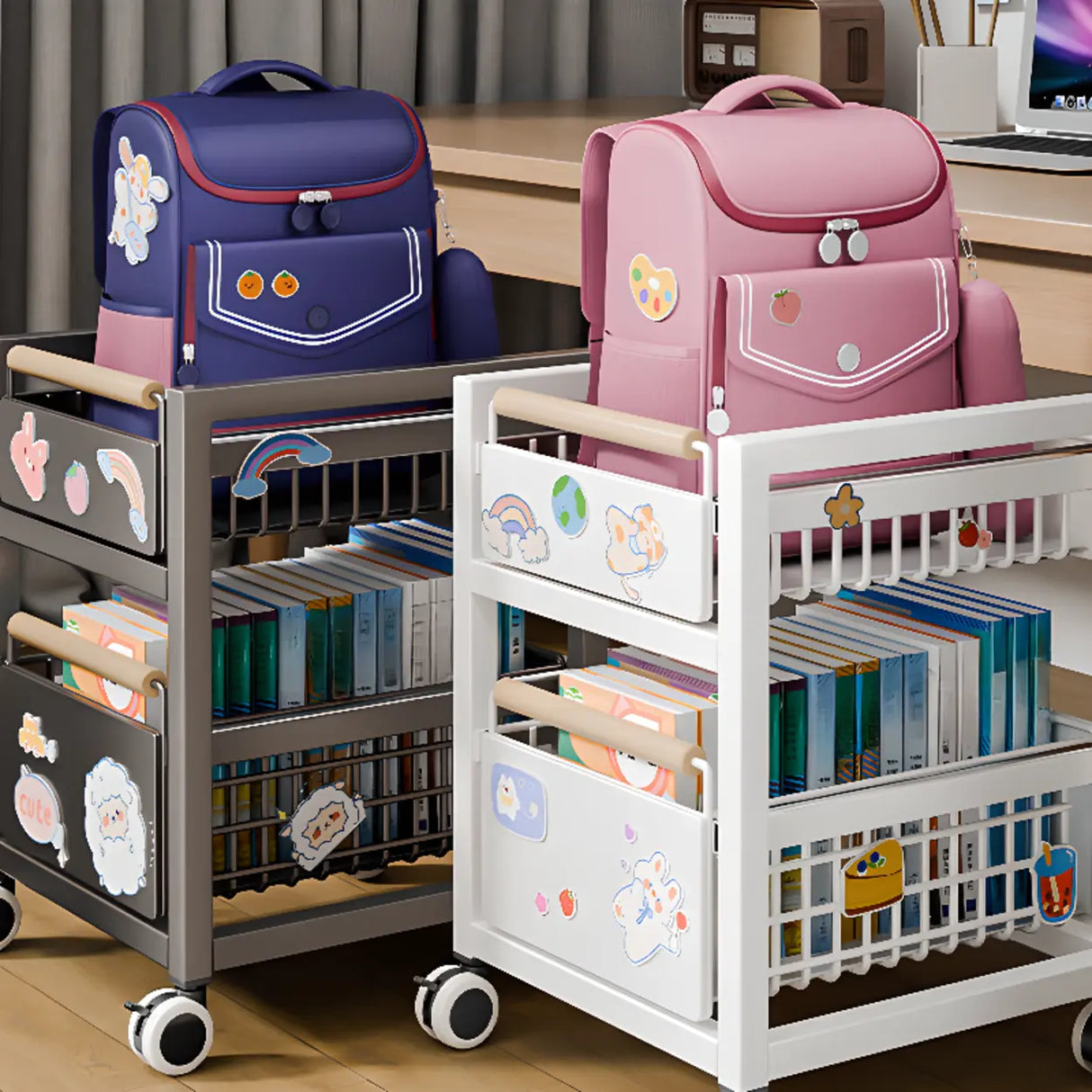 White Freestanding Metal Utility Cart with Drawers Image - 1