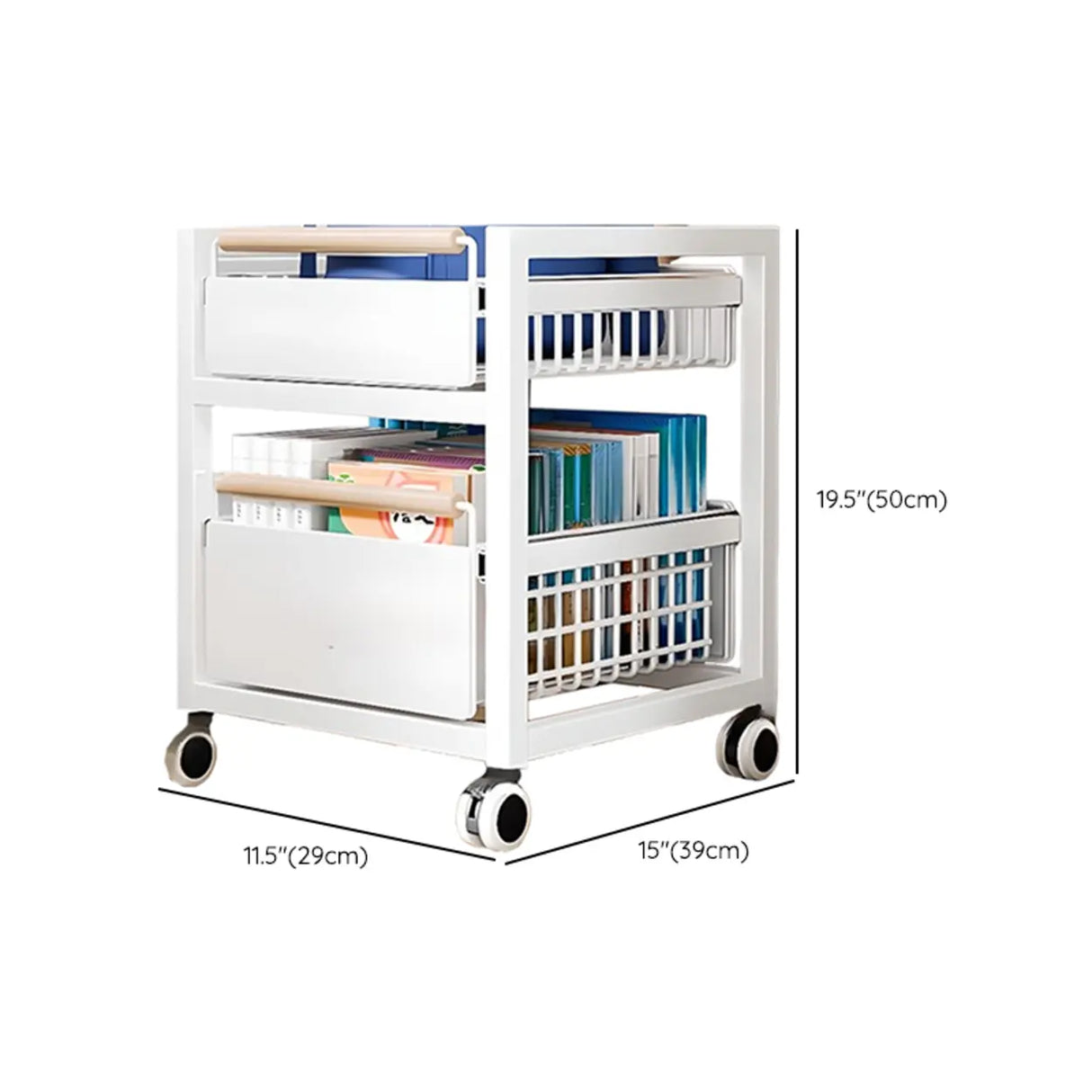 White Freestanding Metal Utility Cart with Drawers Image - 10