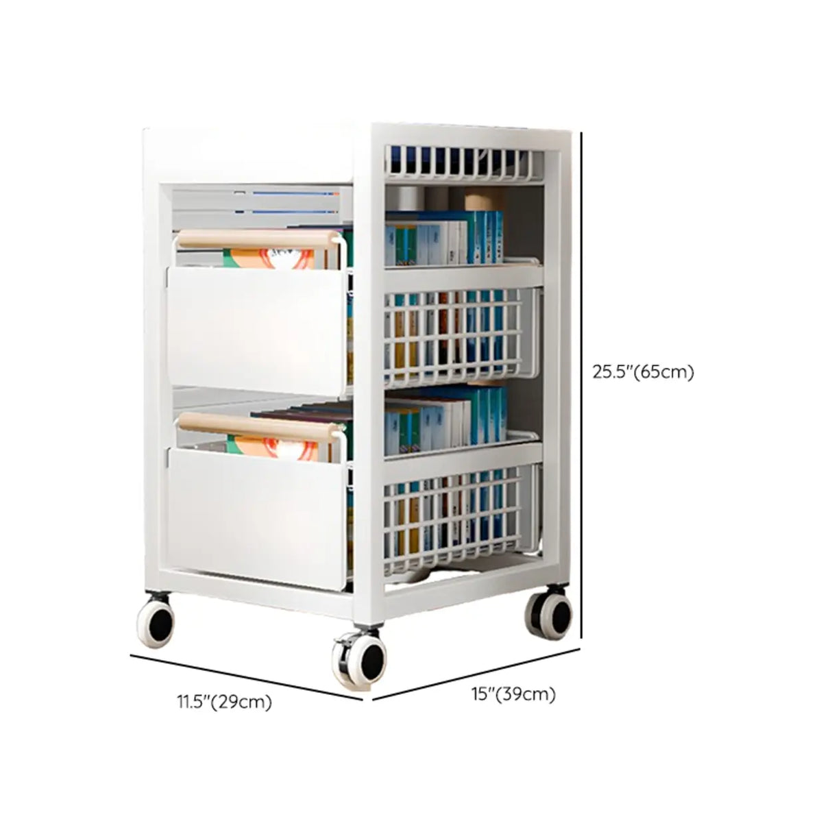 White Freestanding Metal Utility Cart with Drawers Image - 11