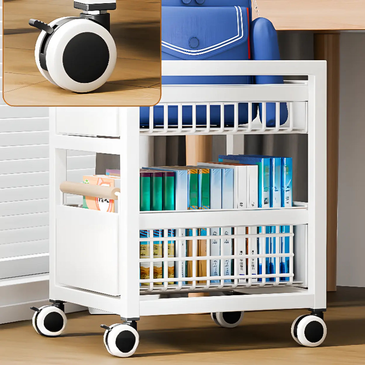 White Freestanding Metal Utility Cart with Drawers Image - 6