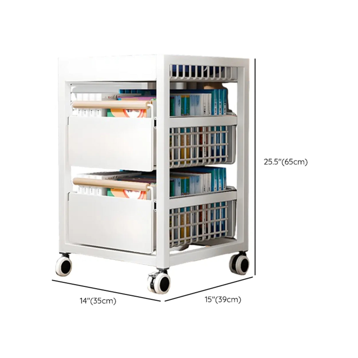 White Freestanding Metal Utility Cart with Drawers