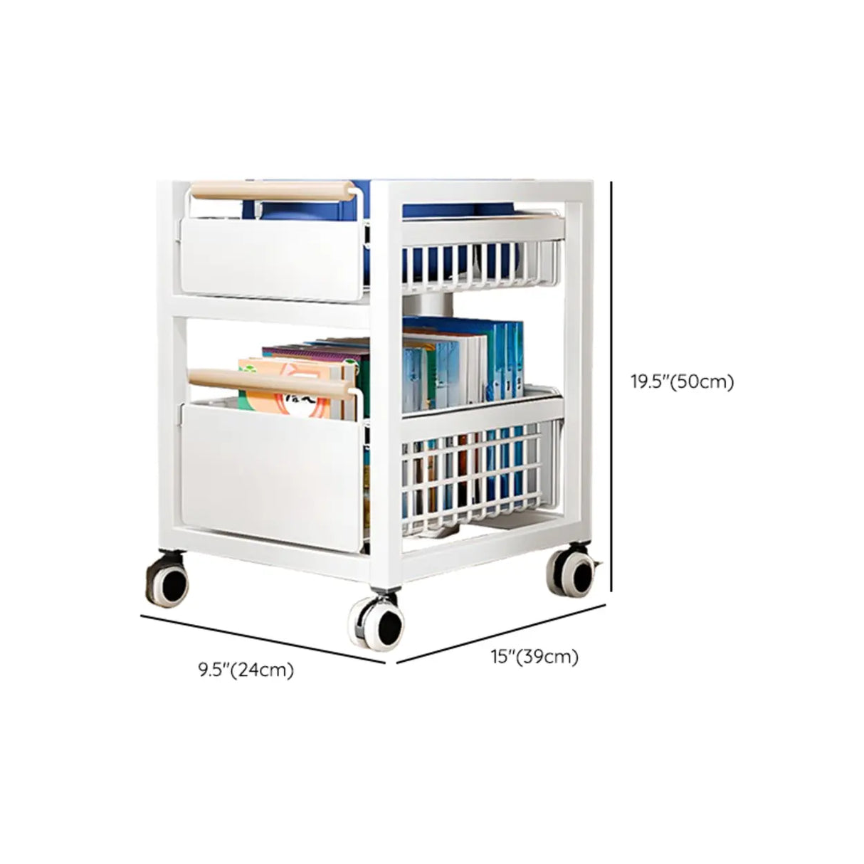White Freestanding Metal Utility Cart with Drawers Image - 9