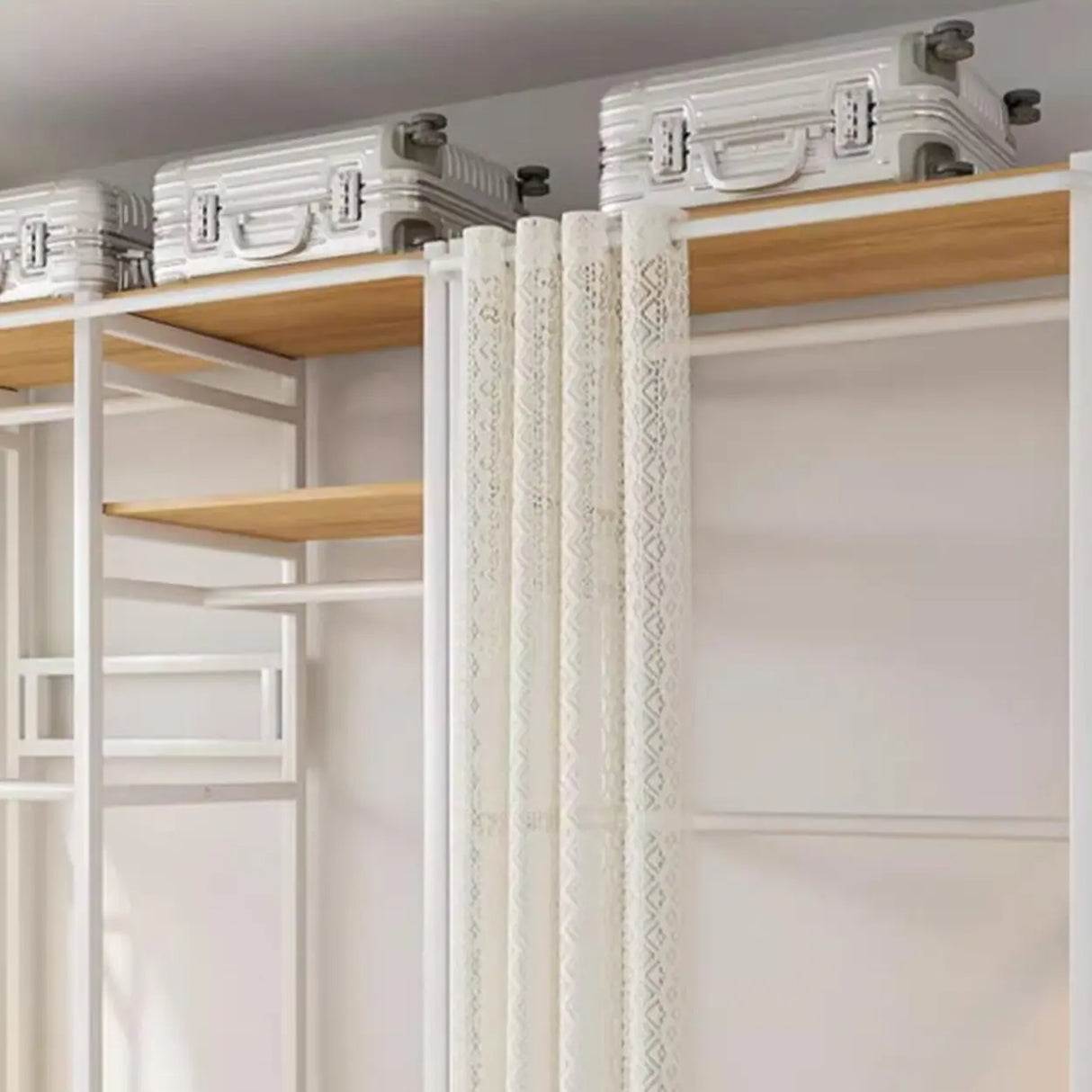 White Freestanding Steel Shelves Coat Rack with Storage Image - 10