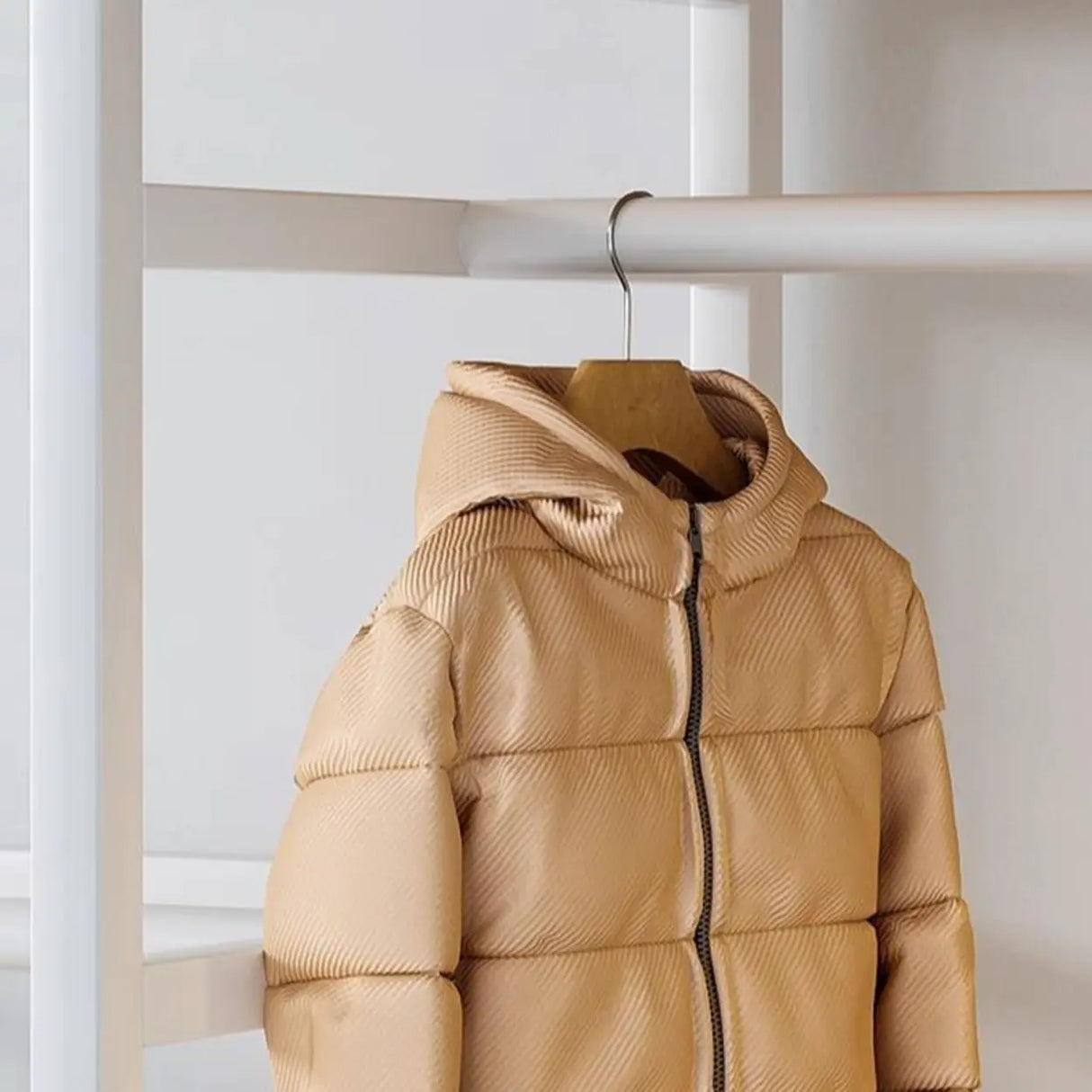 White Freestanding Steel Shelves Coat Rack with Storage Image - 12