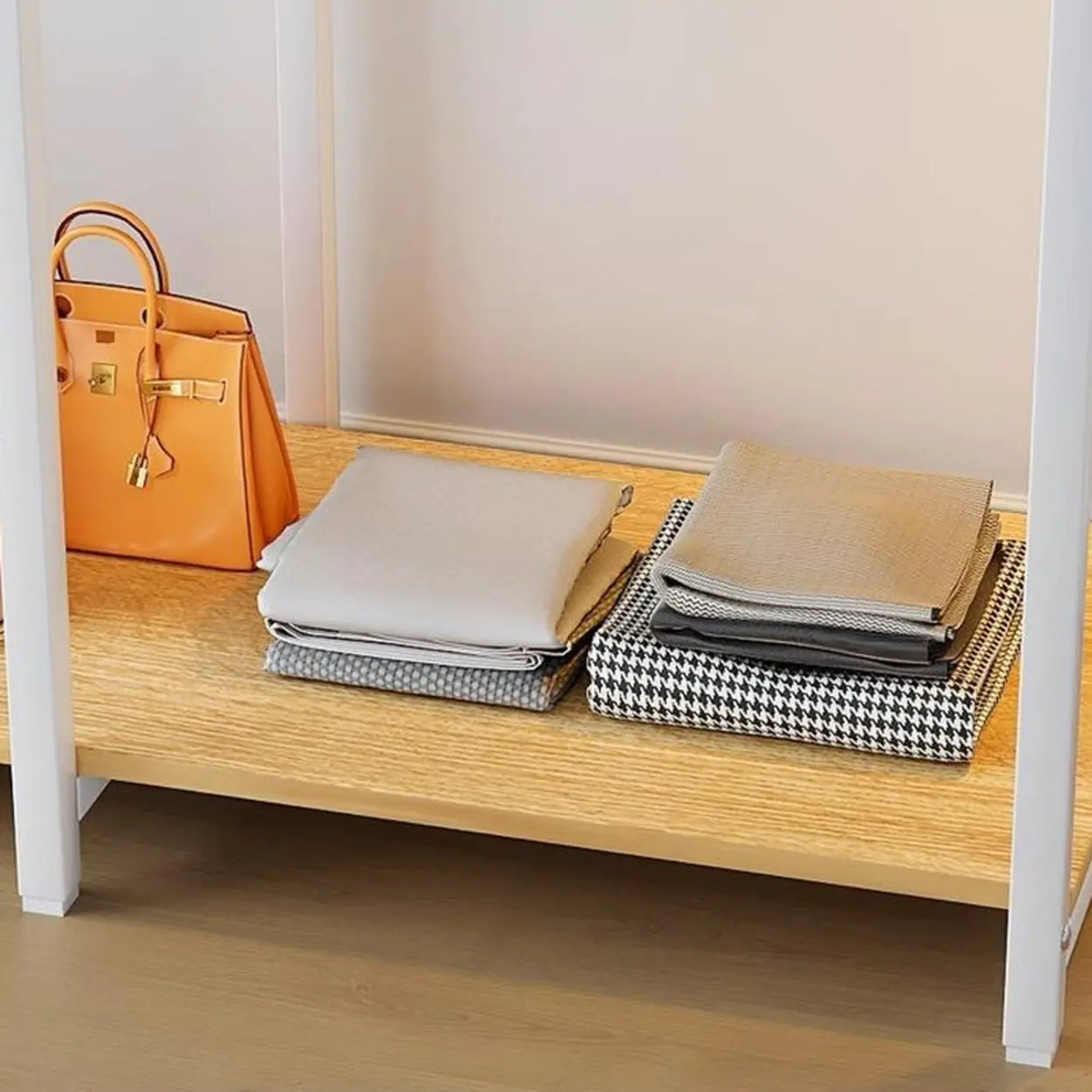 White Freestanding Steel Shelves Coat Rack with Storage Image - 13