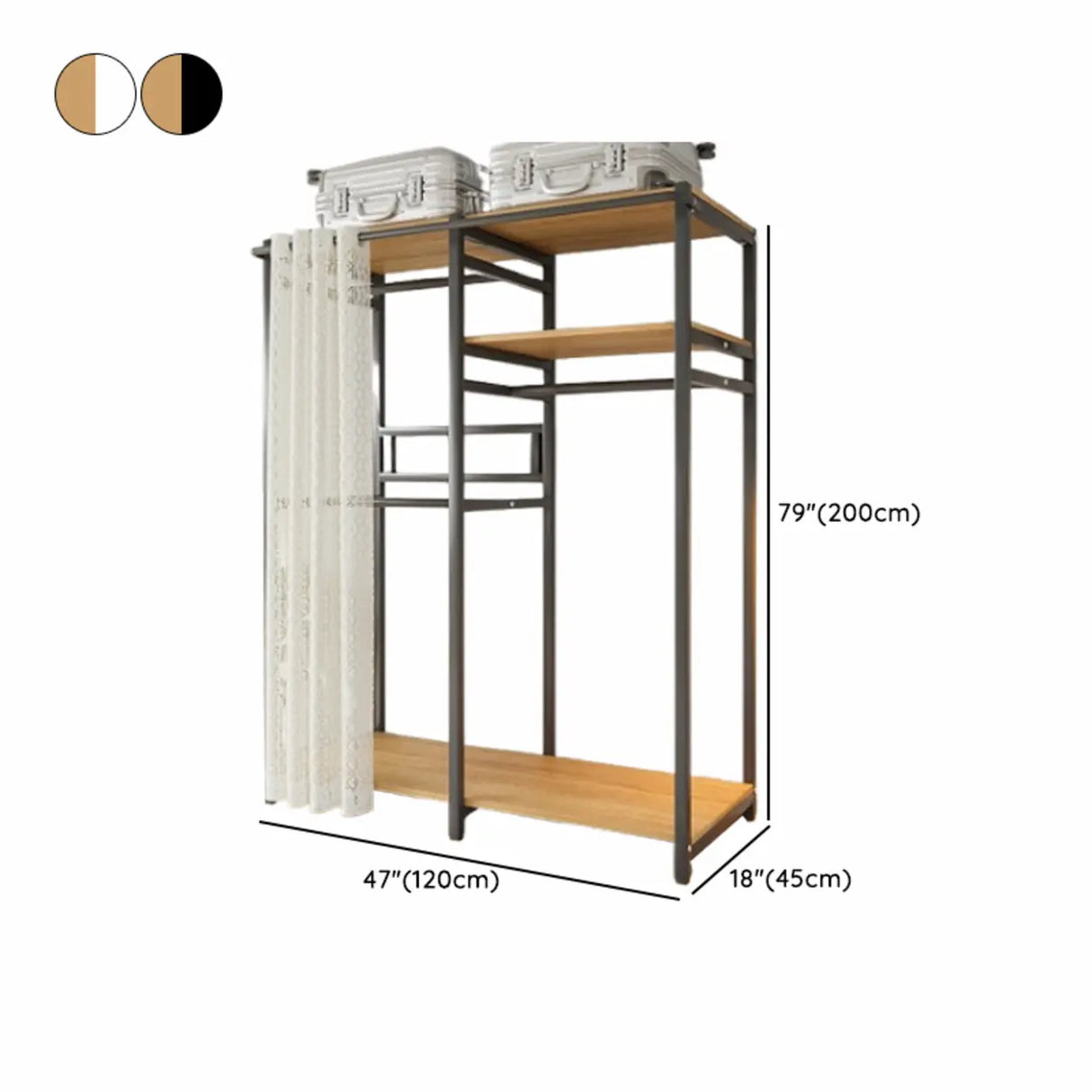 White Freestanding Steel Shelves Coat Rack with Storage