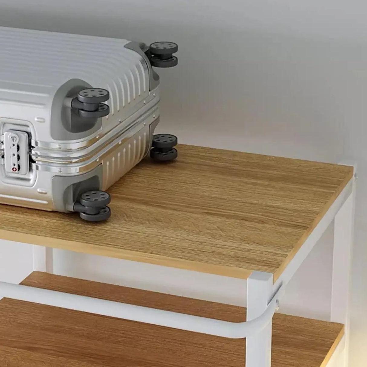 White Freestanding Steel Shelves Coat Rack with Storage Image - 6