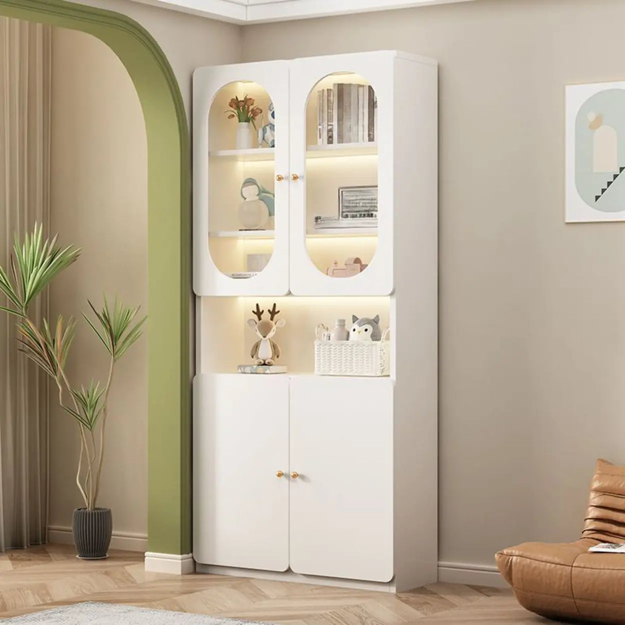 White French Solid Wood Door Glass Display Bookcase Image - 1