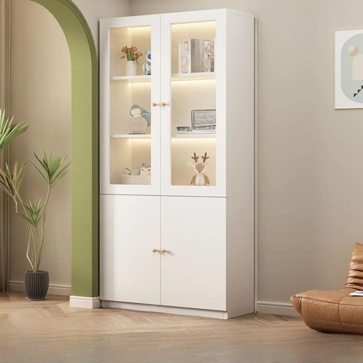 White French Solid Wood Door Glass Display Bookcase Image - 12