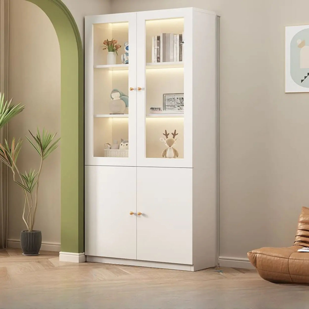 White French Solid Wood Door Glass Display Bookcase Image - 16