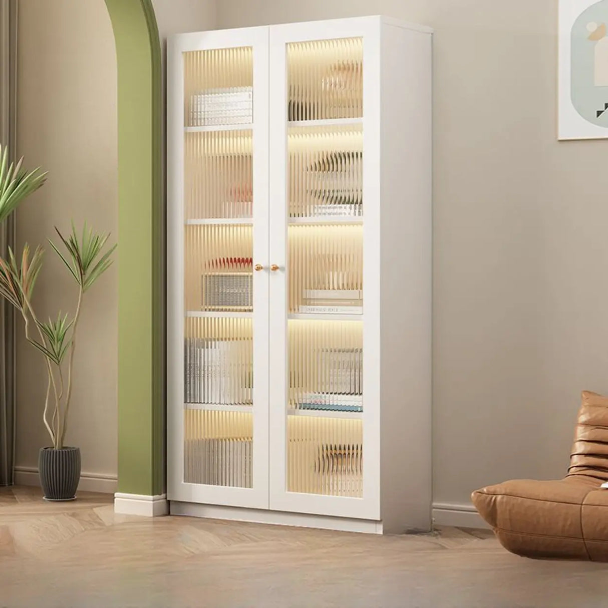 White French Solid Wood Door Glass Display Bookcase Image - 24