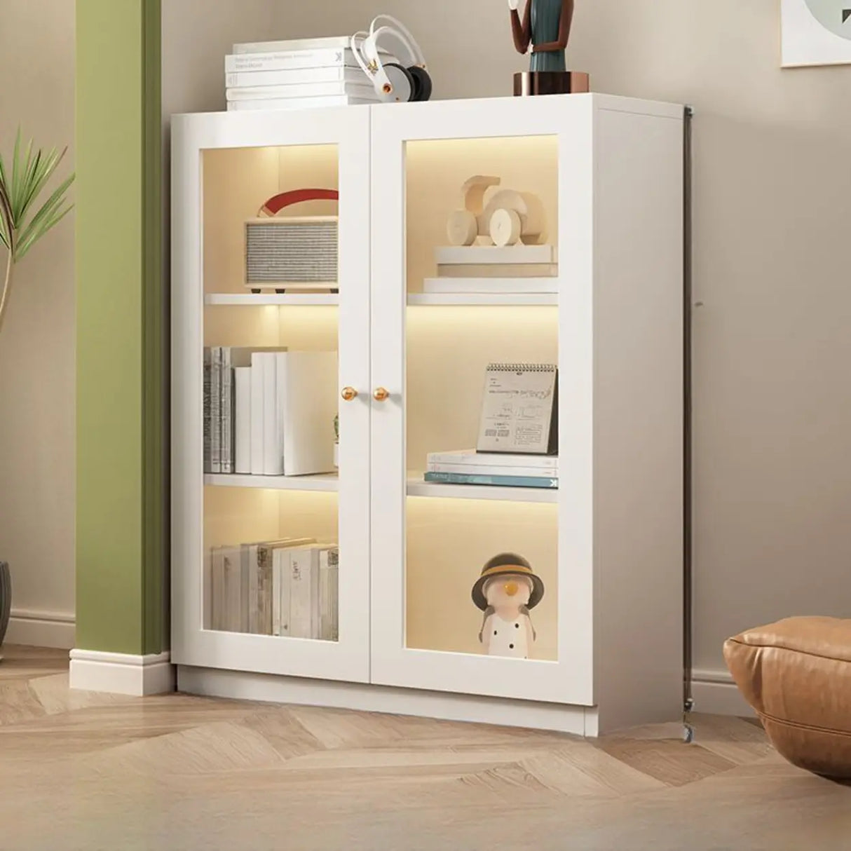 White French Solid Wood Door Glass Display Bookcase Image - 3